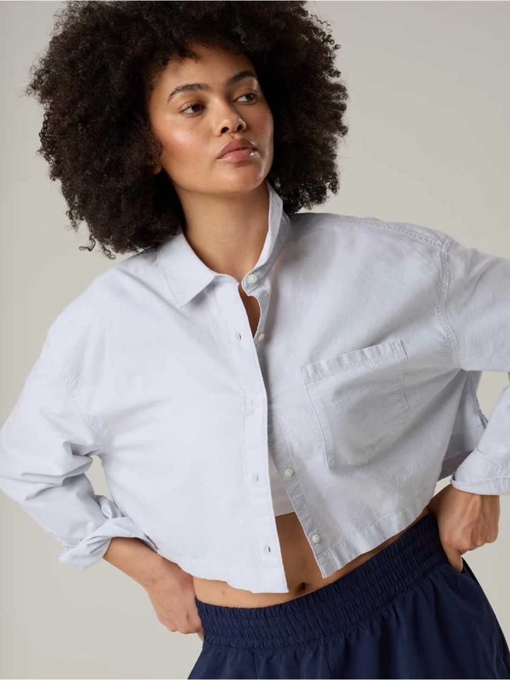 OFFLINE by Aerie - Cropped Boxy Cotton Button-Up Shirt (White)